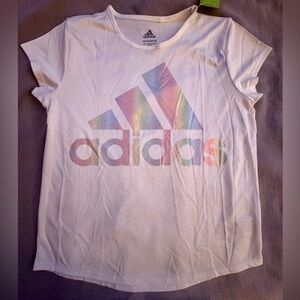 Adidas Kids' White Aeroready Tee with Metallic Rainbow Logo
